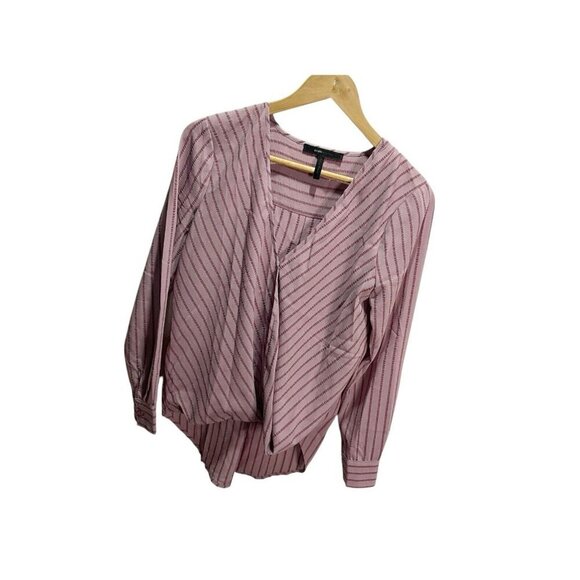 BCBGMaxAzria Pink Striped Wrap Blouse Top XS Career Business - Picture 4 of 5